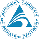 The image shows a logo with a blue triangle inside a circle, featuring a white stylized mountain peak, above which is a wavy line, representing an organization called  American Academy of Periodontology.